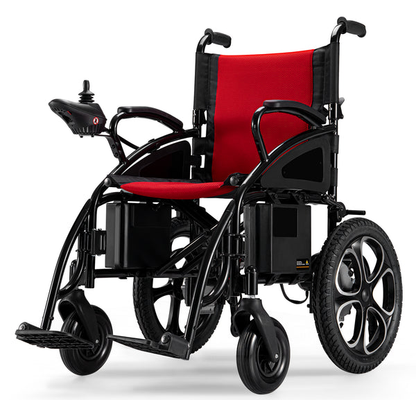 Furgle Electric Wheelchair Powerful Folding Wheelchair with Control Stick, Black Red