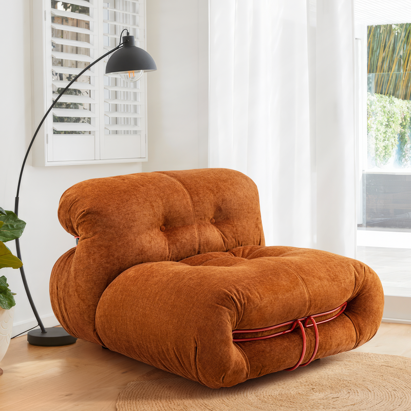 Cottinch Soriana Sofa Fireside Chair, Mid Century Modern Iconic Design Armless Bean Bag Chair, Floor Lazy Sofa for Living Room and Indoor Spaces, Orange