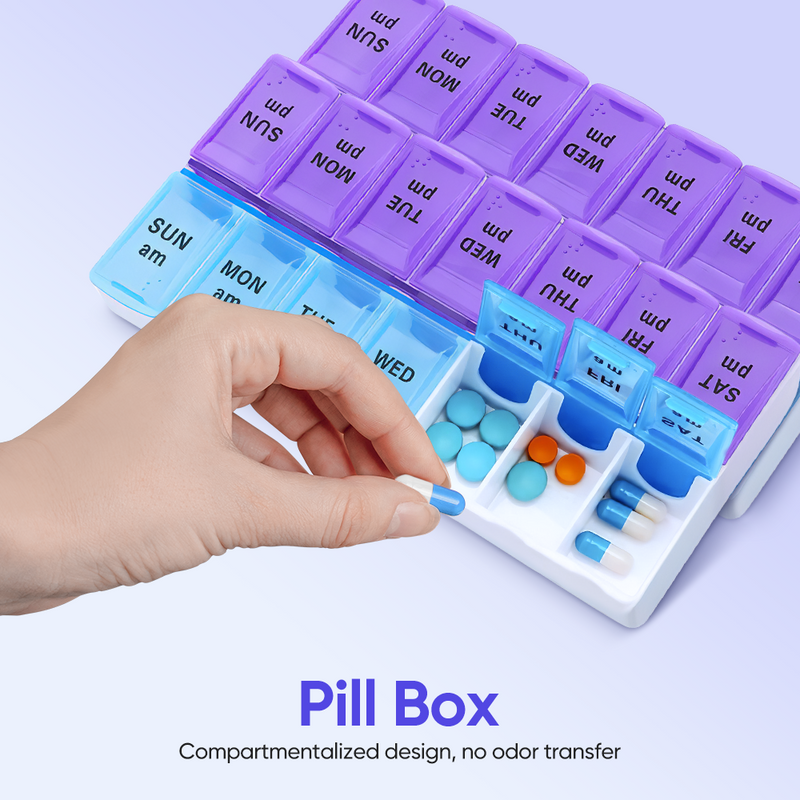 2x MDA Weekly Pill Box Organizer Grid 7 Day AM PM Medicine Case Braille Design