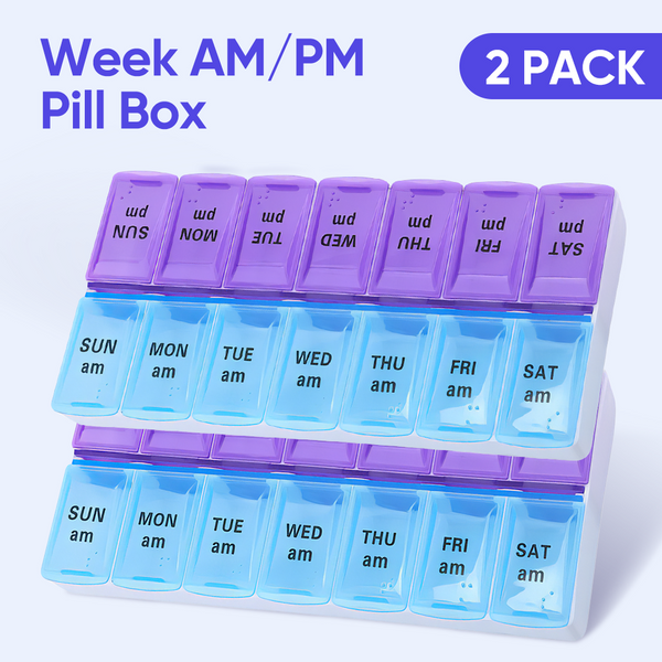 2x MDA Weekly Pill Box Organizer Grid 7 Day AM PM Medicine Case Braille Design