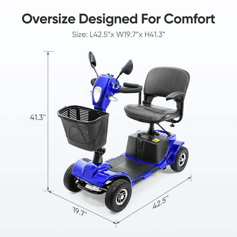 Cottinch 4 Wheels Electric Powered Mobility Scooter with Mirror for Seniors,Gift for Elderly, Blue
