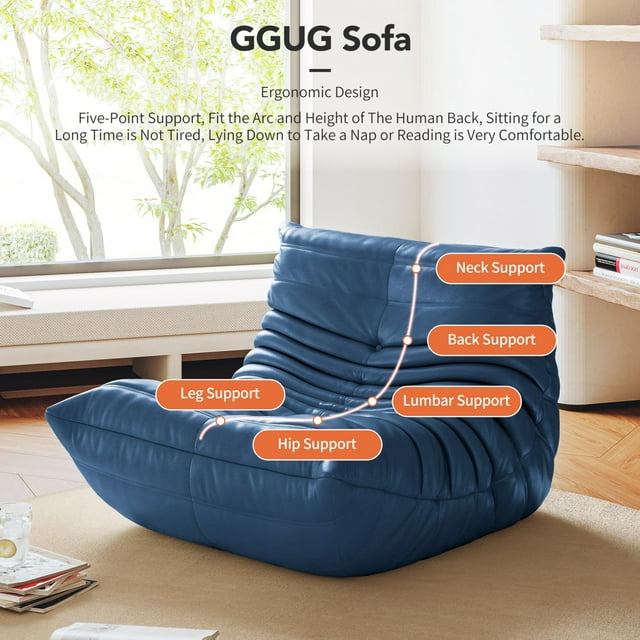GGUG Memory Foam Floor Chair, Comfortable Back Support Lazy Sofa, Comfy for Reading Game Meditating, Blue