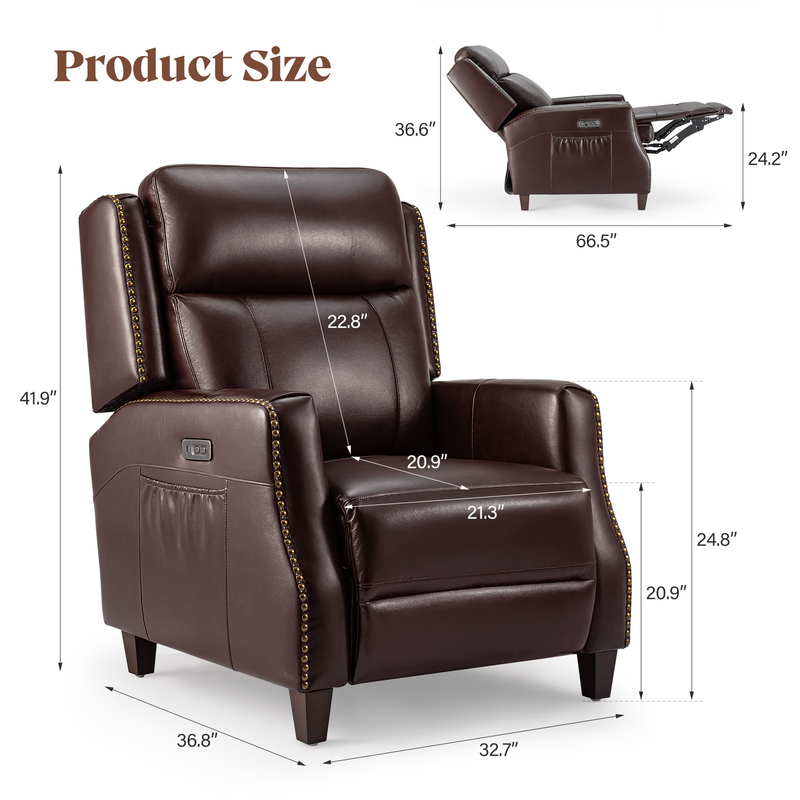 Lift Recliner Chair Leather Single Sofa Modern Armchair with Adjustable Backrest & Footrest Accent Lounge Chair for Living Room Home Theater