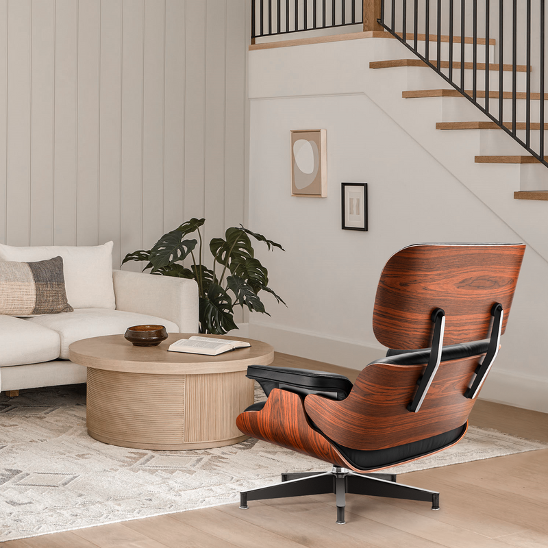 Box Leather Palisander Plywood Lounge Chair and Ottoman - Eames Replica