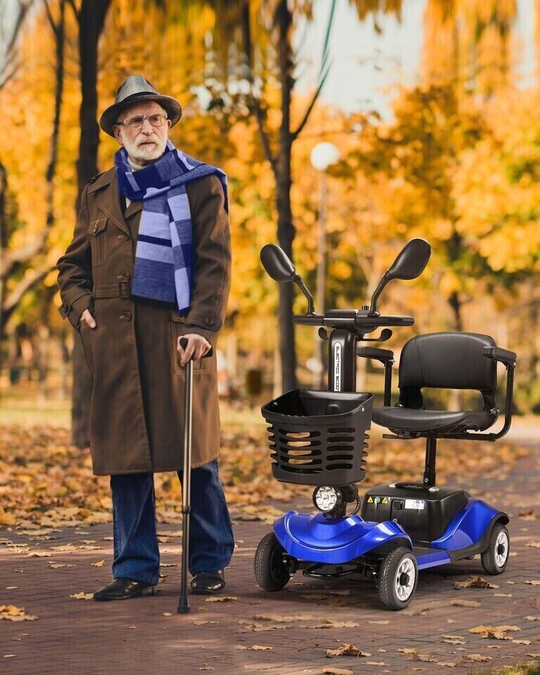 4 Wheels Mobility Scooter Electric Mobility Scooter Wheelchair w/Basket and Extended Battery for Seniors Adults Blue