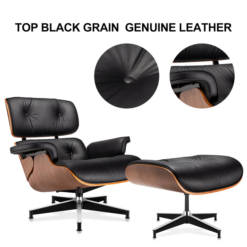 Lounge Chair, Mid Century Lounge Chair,Top Grain Leather Sofa for Living Room, Indoor Modern Lounge Chair and Ottoman Set, Chaise Lounge for Office, Study