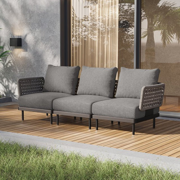Cottinch 3-Pieces Patio Furniture Sectional Sofa Outdoor All-Weather Rattan Wicker Conversation Set with Cushions,Dark Gray