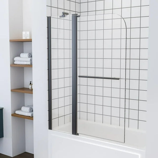 Cottinch 39" W x 55" H Folding Frameless Tub Door Clear Glass Shower Doors,Black