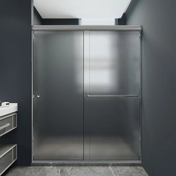 eChamp Semi-Frameless Sliding Shower Door with Frosted Glass and Chrome Frame,60" W x 70" H
