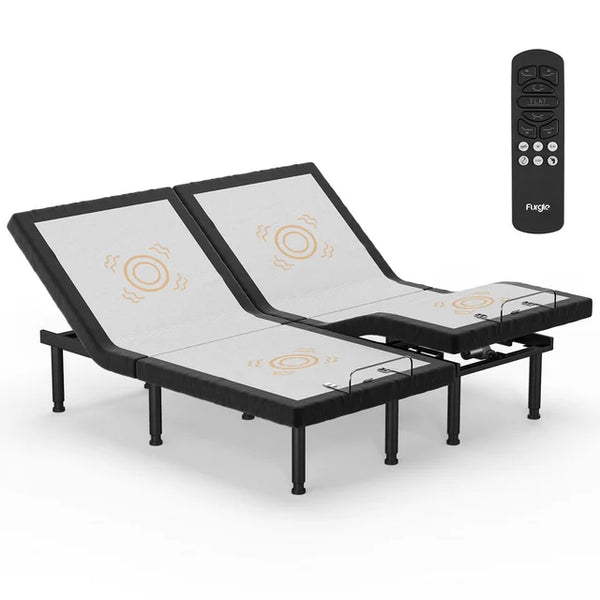 1inchome Split King Adjustable Bed Frame for Stress Management with 3 Massage, Electric Bed Base with Wireless Backlit Remote, Adjustable Legs, Zero Gravity Mode, 2 USB Ports