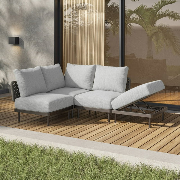 Cottinch 4-Piece L Shape Patio Sectional Sofa with Ottoman,Outdoor All-Weather Rattan Wicker Conversation Set,Gray