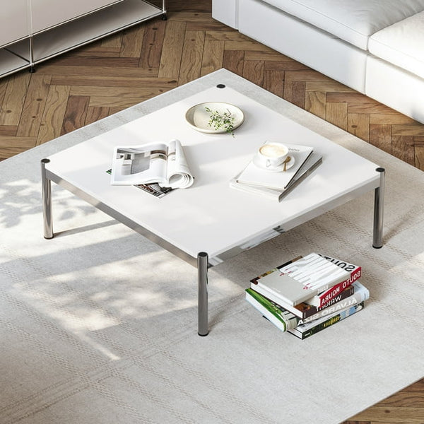 Cottinch 39.4" Square Coffee Table Modern Metal Coffee Table Simple Tea Table for Living Room,White