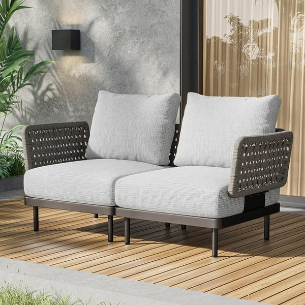 Cottinch Loveseat Sofa Patio Furniture All-Weather Sectional Sofa Outdoor Rattan Conversation Set with Cushions,Gray