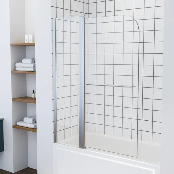 Cottinch 39" W x 55" H Folding Frameless Tub Door Clear Glass Shower Doors,Silver