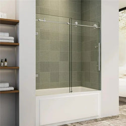 Cottinch Frameless Tub Door 60"W x 62"H Single Sliding Shower Doors, Clear Glass, Chrome