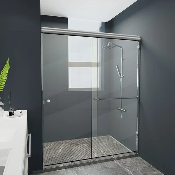 eChamp Semi-Frameless Sliding Shower Door with Clear Glass and Nickel Frame,60" W x 70" H