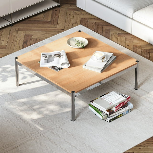 Cottinch 39.4" Square Coffee Table Modern Metal Coffee Table Simple Tea Table for Living Room,Wood Color