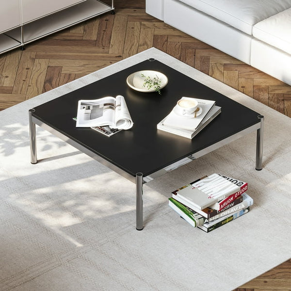 Cottinch 39.4" Square Coffee Table Modern Metal Coffee Table Simple Tea Table for Living Room,Black