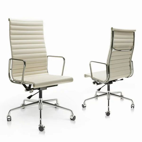 High-Back Ergonomic Ribbed Office Chair Leather Task Chair Desk Chair,Height Adjustable,Swing Function,White 1pc