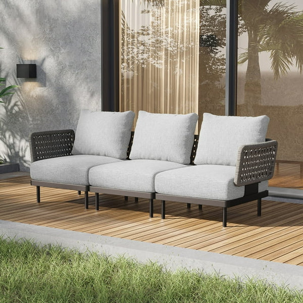 Cottinch 3-Piece Patio Furniture Modular Sectional Sofa All-Weather Rattan Wicker Conversation Set with Cushion,Gray