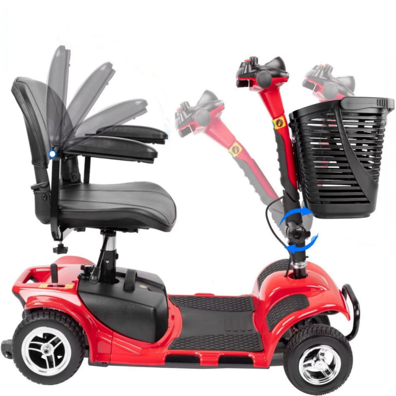 Cottinch 4 Wheels Mobility Scooter, Electric Powered Wheelchair Device for Travel, Adults, Elderly, Red