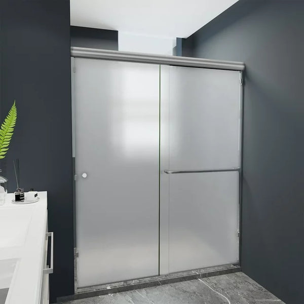 eChamp Semi-Frameless Sliding Shower Door with Frosted Glass and Nickel Frame,60" W x 70" H