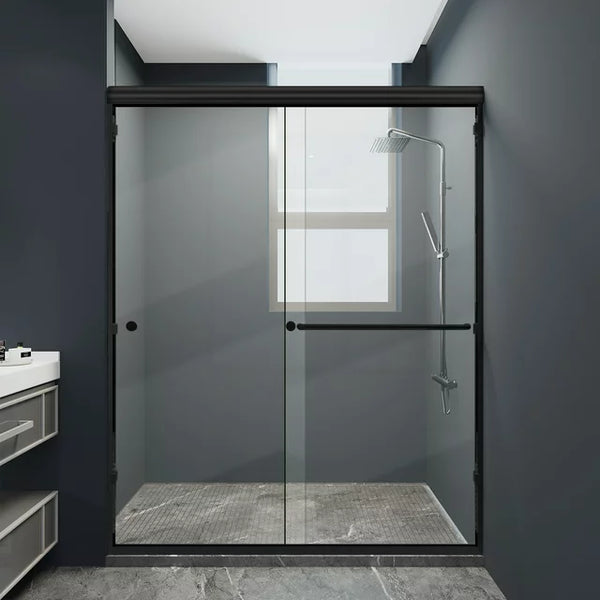 eChamp Semi-Frameless Sliding Shower Door with Clear Glass and Black Frame,60" W x 70" H