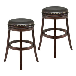 Backless Bar Stool Set of 2,29" Round Counter Height Bar Stools PU Leather Soft Custion Bar Stools