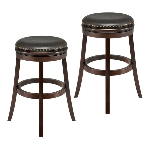 Backless Bar Stool Set of 2,29" Round Counter Height Bar Stools PU Leather Soft Custion Bar Stools