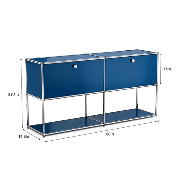 2-Tier Steel Storage Cabinets with 2 Doors,Metal Storage Organizer Open Storage Shelf Bookcase Floor Standing Cabinet Blue