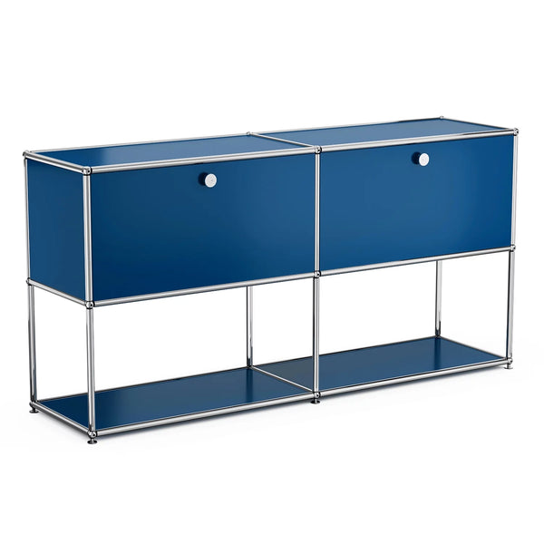 2-Tier Steel Storage Cabinets with 2 Doors,Metal Storage Organizer Open Storage Shelf Bookcase Floor Standing Cabinet Blue
