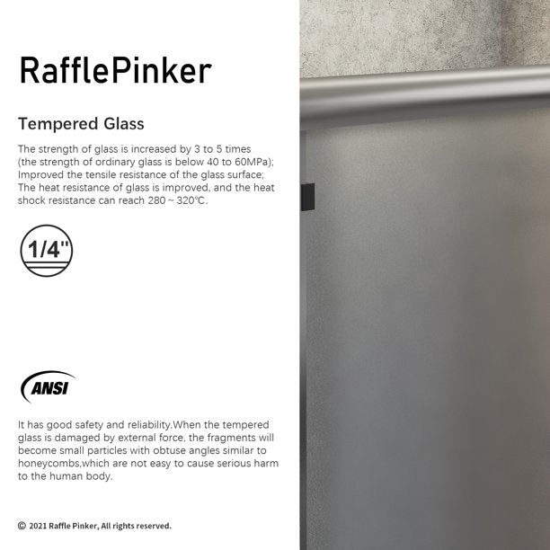 Furgle Semi-Frameless Shower Door 60" W x 70" H, Frosted Glass, Nickel