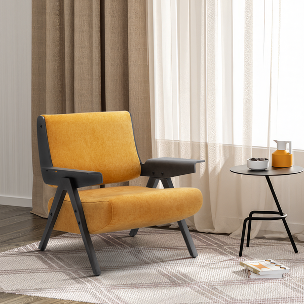 Mid-Century Accent Chair with Solid Wood Frame,Upholstered Modern Armchair for Living Room, Bedroom,Yellow