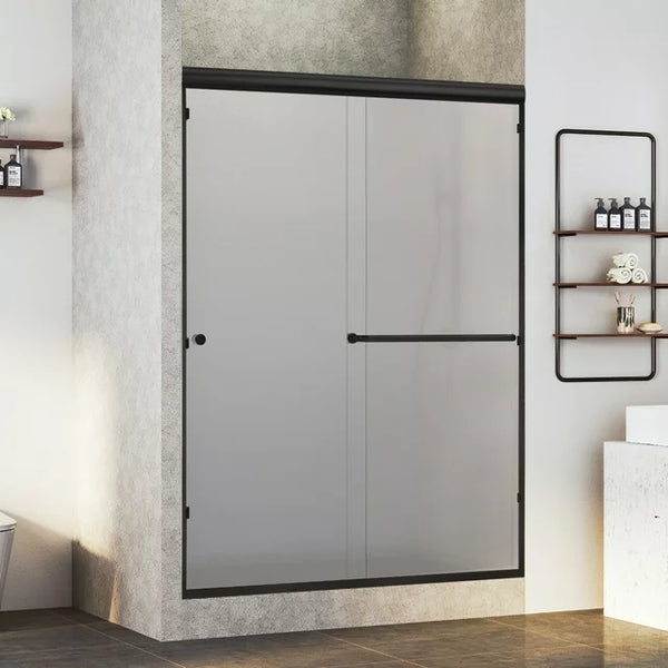 eChamp Semi-Frameless Sliding Shower Door with Frosted Glass and Black Frame,60" W x 70" H