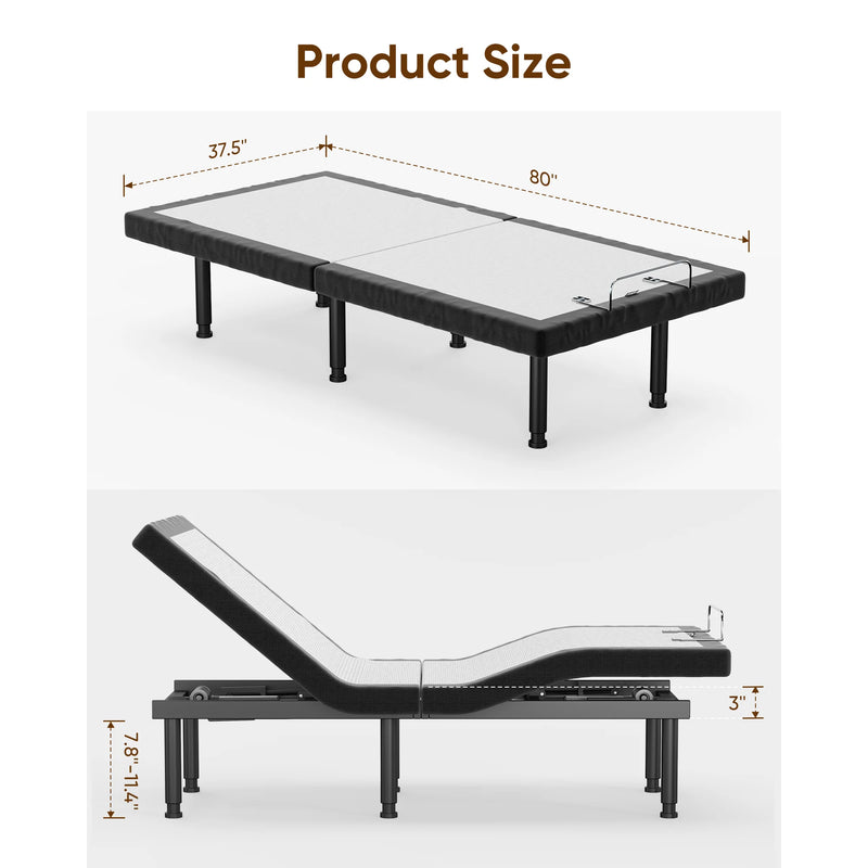 Furgle Twin-XL Size Adjustable Bed Base Frame for Stress Management with Massage, Adjustable Legs, Remote Control