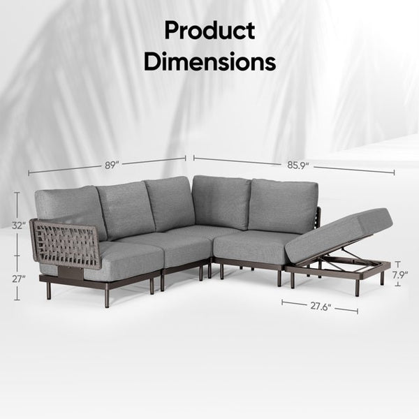 Cottinch 5-Piece L Shape Patio Sectional Sofa with Ottoman,All-Weather Rattan Conversation Set,Modular Sofa,Dark Gray