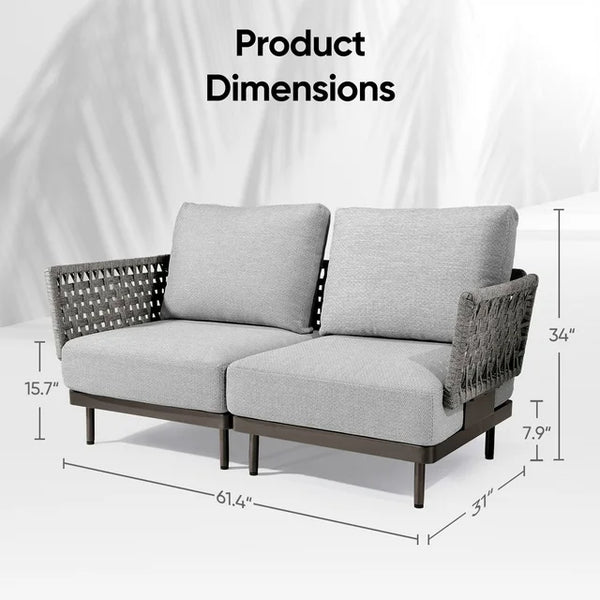 Cottinch Loveseat Sofa Patio Furniture All-Weather Sectional Sofa Outdoor Rattan Conversation Set with Cushions,Gray