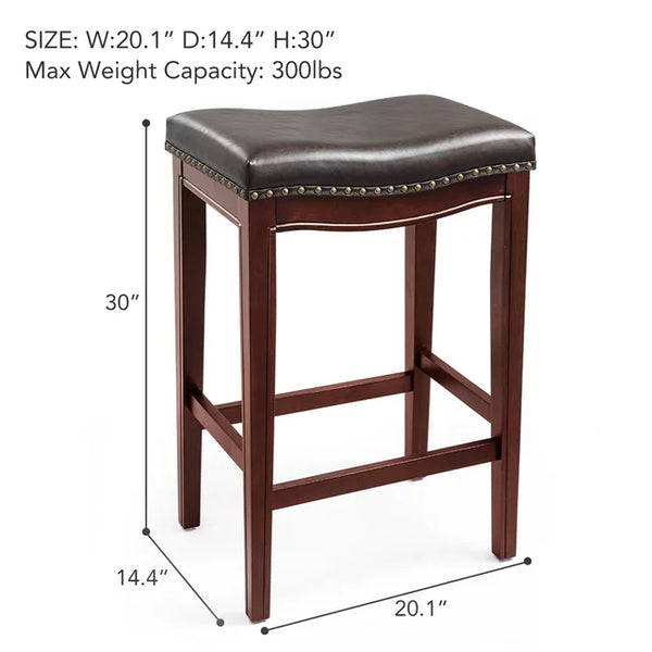 Cottinch 30" Backless Counter Height Bar Stools, Leather Saddle Stools for Dining Room, Kitchen Bar, Set of 2, Rosewood