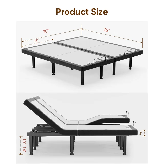 eChamp Split King Adjustable Bed Frame,Power Adjustable Bed Base without Mattress,Head and Foot Incline,Remote Control