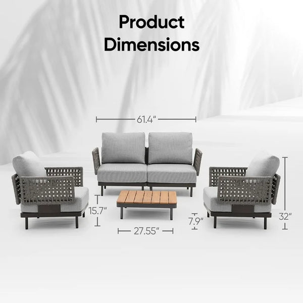 Cottinch 5-Piece Patio Furniture Set Sectional Sofa with Coffee Table,Outdoor All-Weather Rattan Conversation Set Modular Sofa,Gray