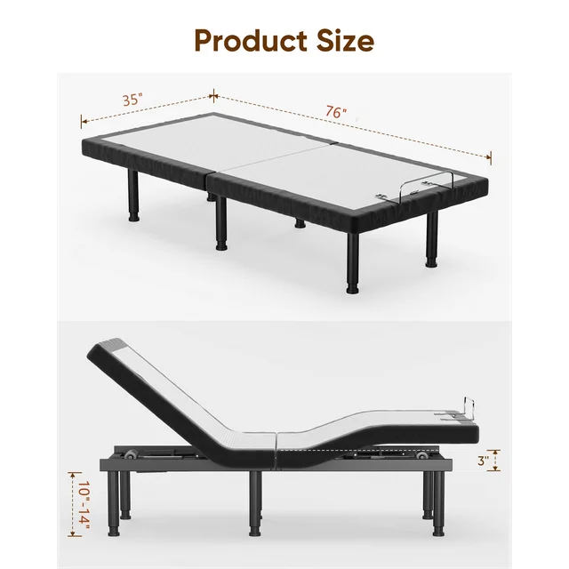 eChamp Electric Adjustable Bed Frame Twin XL,Adjustable Bed without Mattress,Head and Foot Incline,Remote Control