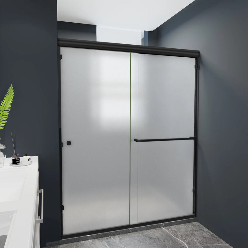Furgle Semi-Frameless Shower Door 60" W x 70" H, Frosted Glass, Black