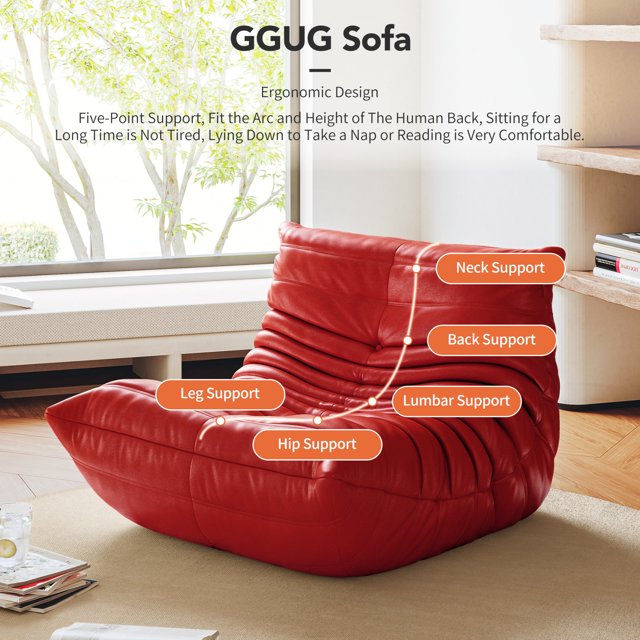 GGUG Armless Bean Bag lounge Chair ,Comfy for Reading Game Meditating, Red