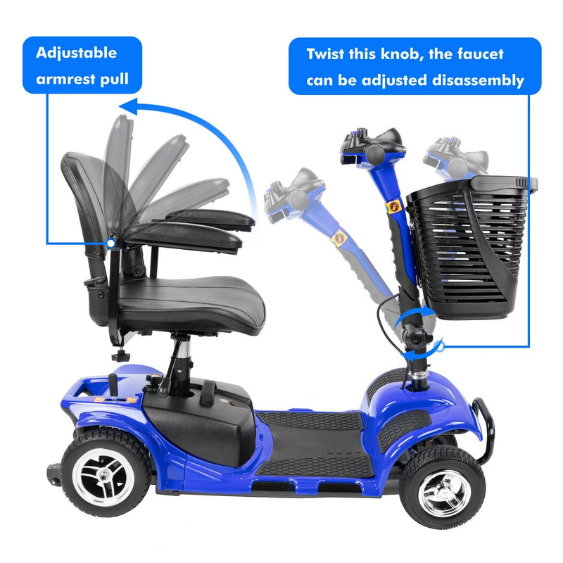 Cottinch 4 Wheels Mobility Scooter, Electric Powered Wheelchair Device for Travel, Adults, Elderly, Blue