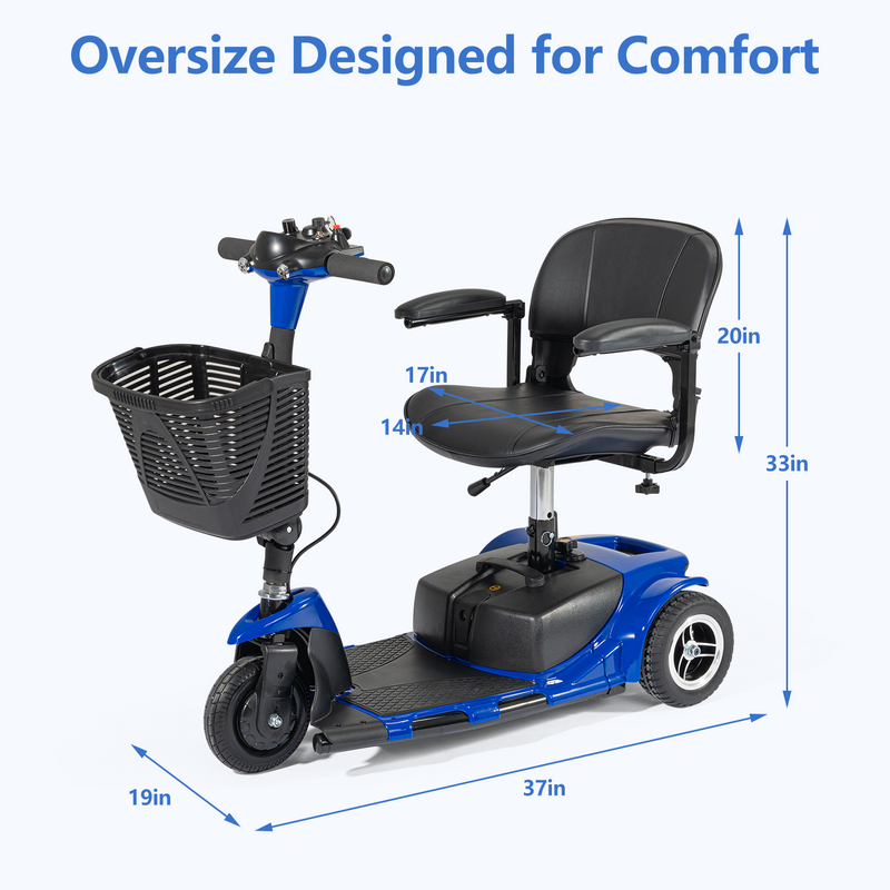 Furgle 3 Wheel Electric Powered Mobility Scooter, With lighting Folding Travel Mobile Wheelchair for Seniors, Gift for Elderly, Blue