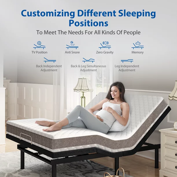 Furgle Queen Size Adjustable Bed Base Frame for Stress Management with Massage, Remote Control