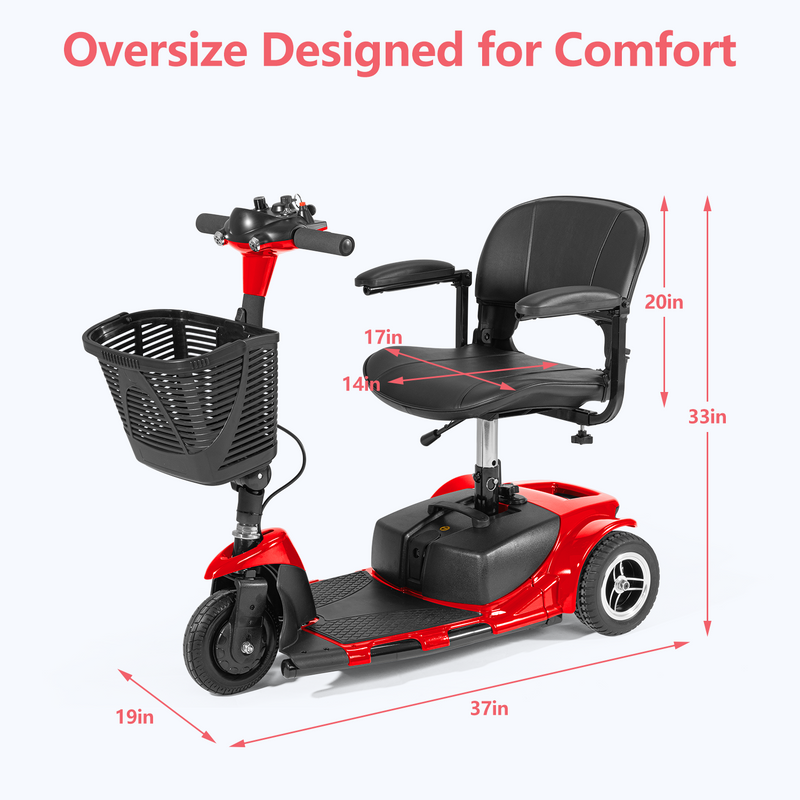 Furgle 3 Wheel Electric Powered Mobility Scooter, With lighting Folding Travel Mobile Wheelchair for Seniors, Gift for Elderly, Red