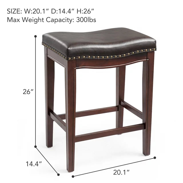 Cottinch 26" Backless Counter Height Bar Stools, Leather Saddle Stools for Dining Room, Kitchen Bar, Set of 2, Rosewood