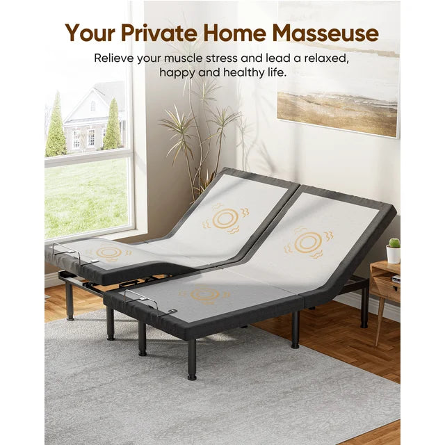 Furgle Split King Size Adjustable Bed Base Frame for Stress Management with Massage, Adjustable Legs, Remote Control