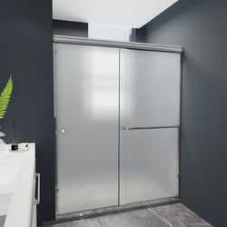 Furgle Semi-Frameless Shower Door 60" W x 70" H, Frosted Glass, Nickel